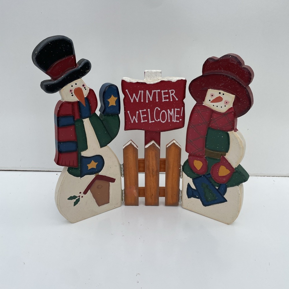 Snowman Decor Christmas Wooden Winter Figurine Free Standing Wood Vintage